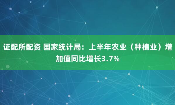 证配所配资 国家统计局：上半年农业（种植业）增加值同比增长3.7%