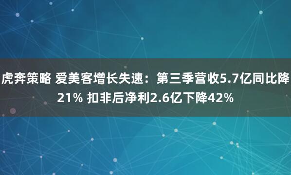 虎奔策略 爱美客增长失速:第三季营收5.7亿同比降21% 扣非后净利2.6亿下降42%
